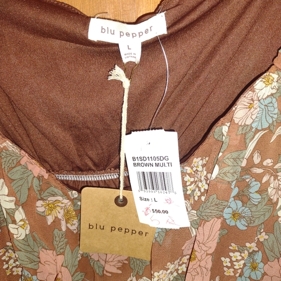NWT blu pepper brown floral dress size L - Picture 6 of 7